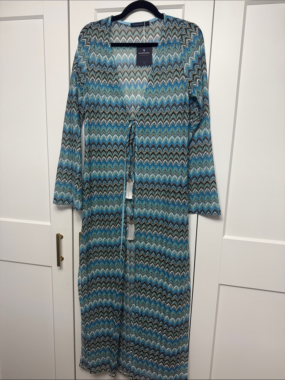 Missoni Style Multicolor Chevron Knit Maxi Coverup in Teal & Black